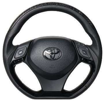 REAL(レアル) ブラックカーボンプレートステアリング+ピアノブラックパネル ブラックユーロステッチ C-HR 10/50系