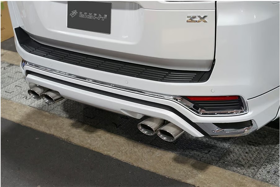300系ランドクルーザー【ZXモデリスタリアスカート装着車】オーバル4本出しマフラーダブルエイト(DOUBLE EIGHT/GMG)