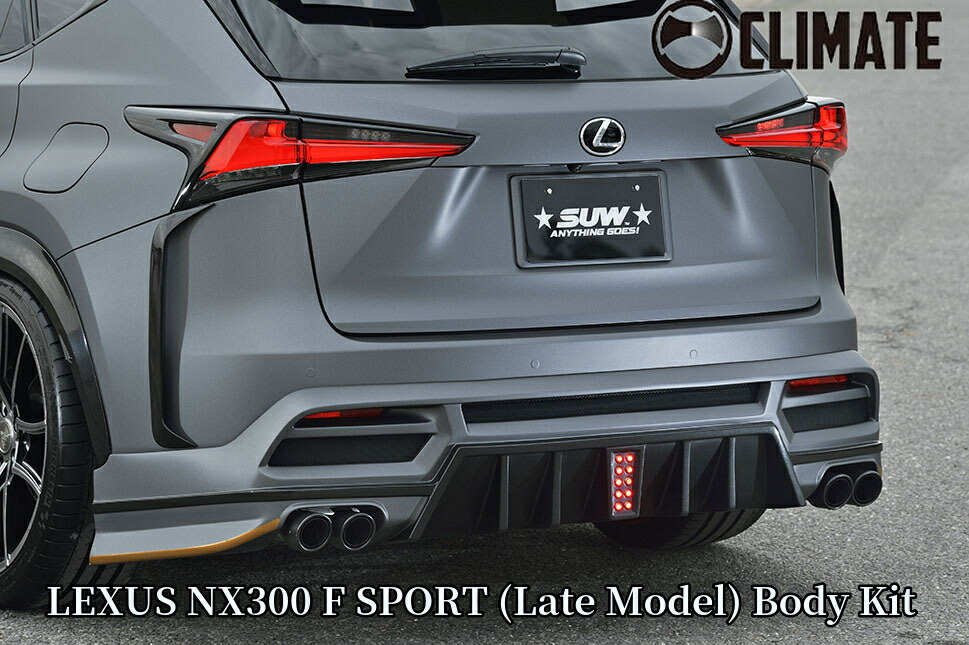 NX300後期Fスポーツ リアハーフスポイラー未塗装 LEDバックランプ10P付属/リアサイドガーニッシュ/左右2本出しマフラー【クライメイト/CLIMATE】