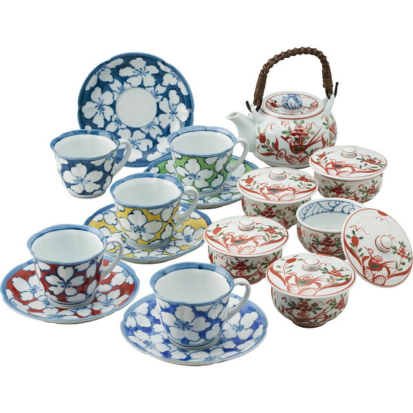 波佐見焼 手描染錦 番茶器揃&珈琲碗皿揃(桜) 032-016M