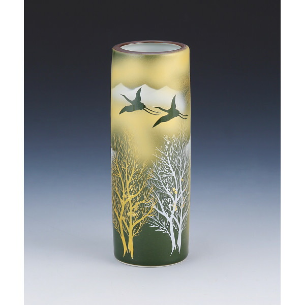 九谷焼　8号天目花瓶　金彩木立連山に鶴 楽天市場】九谷焼 8号カメ寸胴花瓶 金箔木立連山に鶴 130550