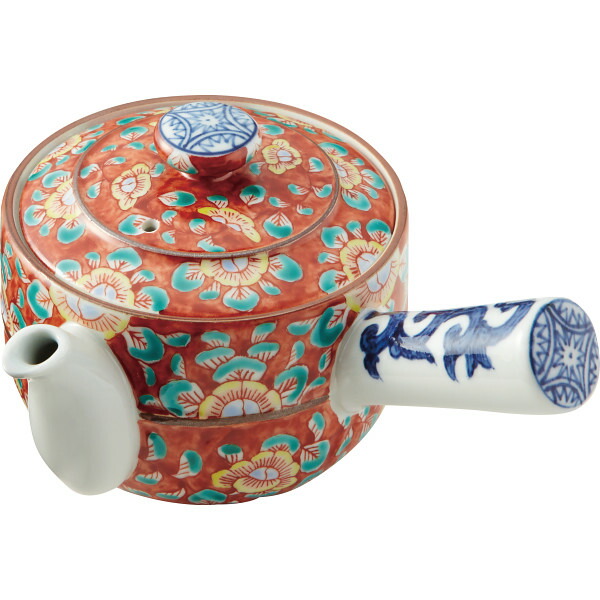 清水焼 赤濃牡丹唐草 急須 DIN033 送料無料