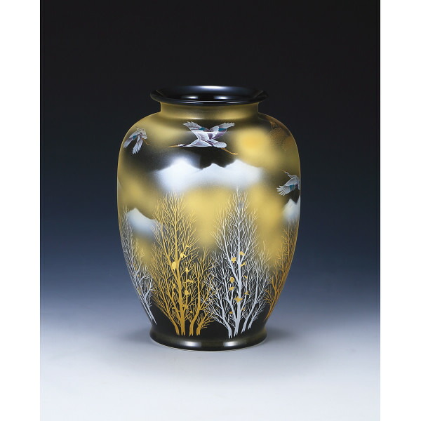 楽天市場】九谷焼 8号カメ寸胴花瓶 金箔木立連山に鶴 130550 : ギフト