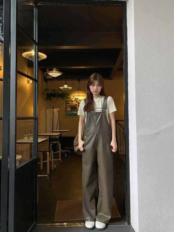上っ張り レディース 秋物 ロング丈 ゆったり 細工物風 厚地の外套櫂 ポリエステル ズボン オールインワン 黒いこと 黒 赤銅色 赤銅色