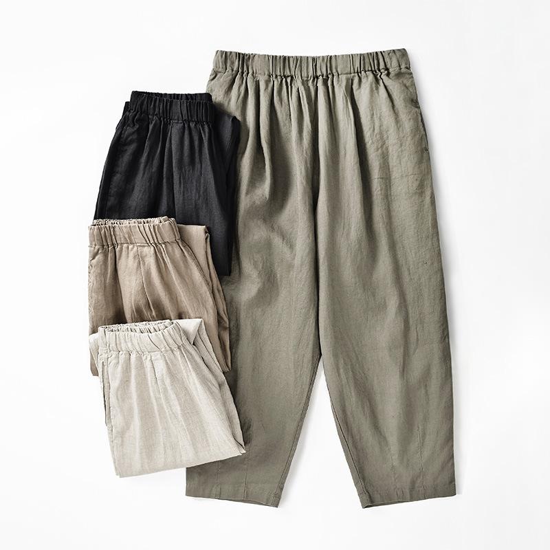 ズボン下 レディース リネン 麻 広々としたズボン下 サルエルパンツ 読みもの風 ゆったり 9分丈 高押し出し ズボン ボトムス 春夏 普段使い