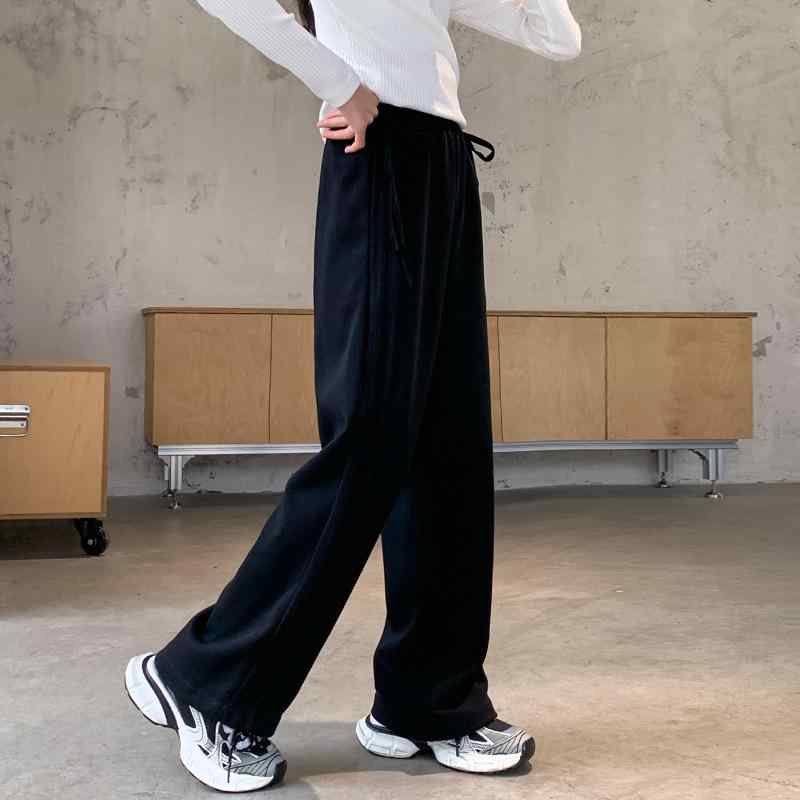 子供服 スポーツパンツ ガールズ ワイドレッグパンツ 女の子 ロングパンツ ジュニア カジュアルパンツ スポーティ 春秋 綿混紡 伸縮性 ウエストゴム 普段使い ブラック グレー