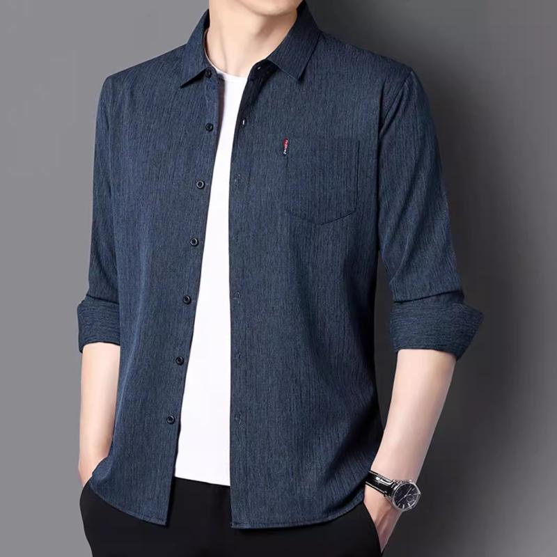シャツ メンズ 長袖 トップス 春秋 開襟シャツ 亜麻混 形態安定 吸湿速乾 通気性 普段使い ビジネス カジュアル ブルー グレー レッド ブラウン