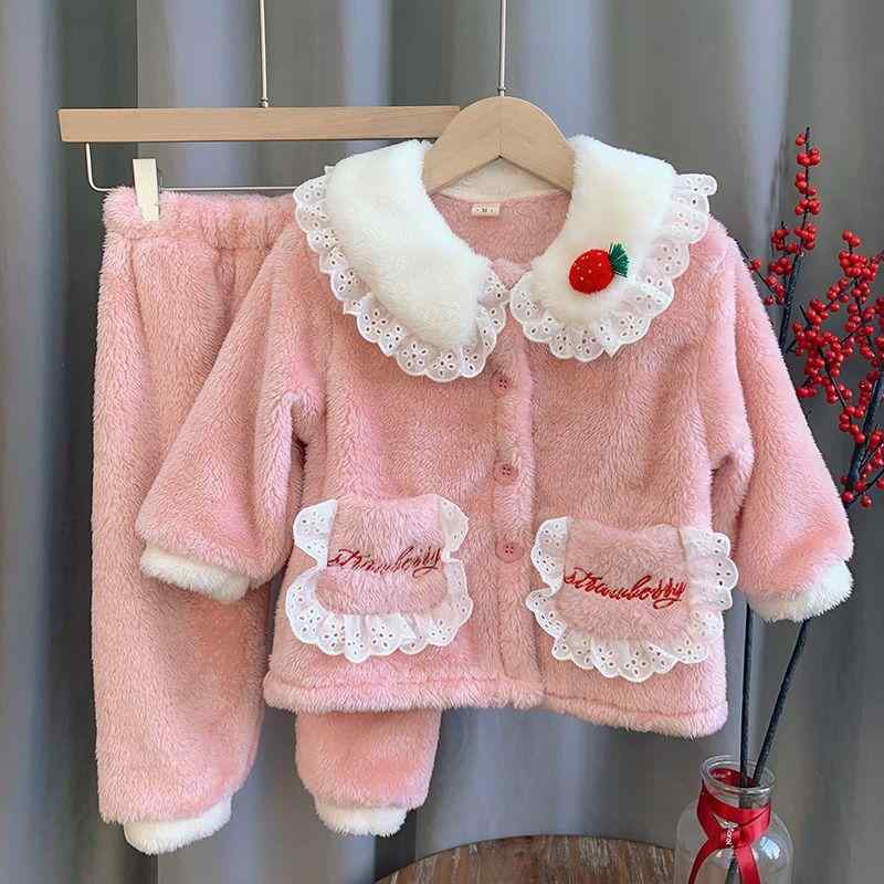 ベビー パジャマ セットアップ 女の子 秋冬 厚手 コーラル フリース かわいい 幼児 子供 冬用 部屋着 毛布 ピンク系 ブルー