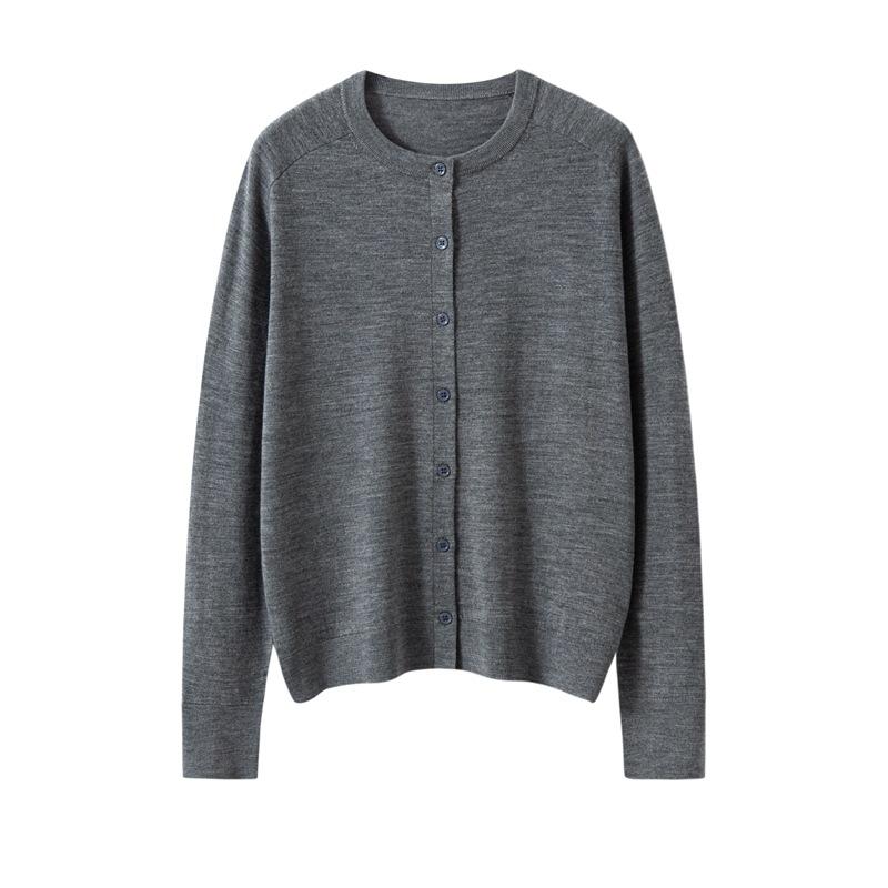 ニット カーディガン レディース ウール100% ラウンドネック 長袖 無地 羽織り アウター M L XL 秋冬 カジュアル きれいめ 上品 エレガント フェミニン