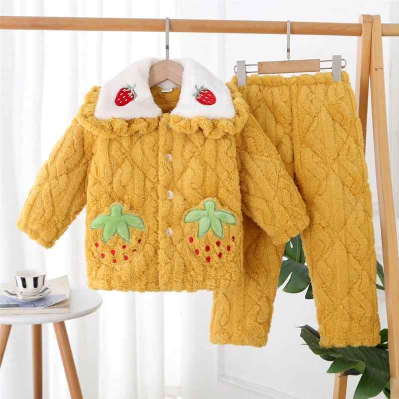 子供用パジャマ 冬用 厚手 フランネル セットアップ 女児 珊瑚フリース 男児 ホームウェア いちご くま 総柄 B類 中小キッズ 3歳 4歳 5歳 6歳 7歳 8歳 100cm 110cm 120cm 130cm 140cm 部屋着 寝巻き