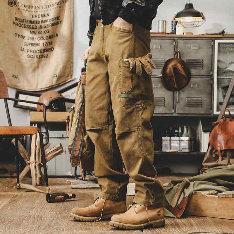 メンズ ワークパンツ カーゴパンツ ストレートパンツ コットン 無地 ポケット 飾り 春秋 男性用 普段使い 作業着 丈夫