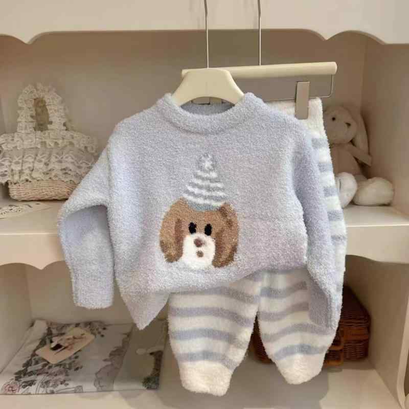 子供用パジャマ 上下セット 女児 男児 珊瑚フリース あったか 幼児 1歳 2歳 3歳 ピンク ブルー ボーダー柄 80cm 90cm 100cm 110cm 120cm 130cm