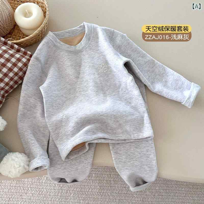 子供用パジャマ 秋冬 男女兼用 キッズ ベビー服 上下セット 厚手 フリース 部屋着 ルームウェア かわいい 90 100 110 120 130 140 150 160 浅麻灰 浅紫 香芋紫 深灰 デニムラン
