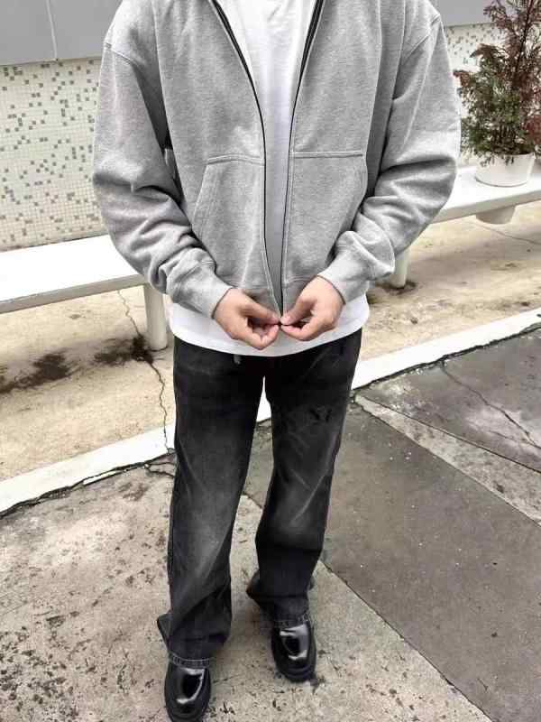 パーカー メンズ 成人男性用 長袖 流汗 ティーシャツ ジップアップ 無地 秋冬 ゆったり 伸び伸びする 心地好い 表どおり 花薄墨色 黒いこと系