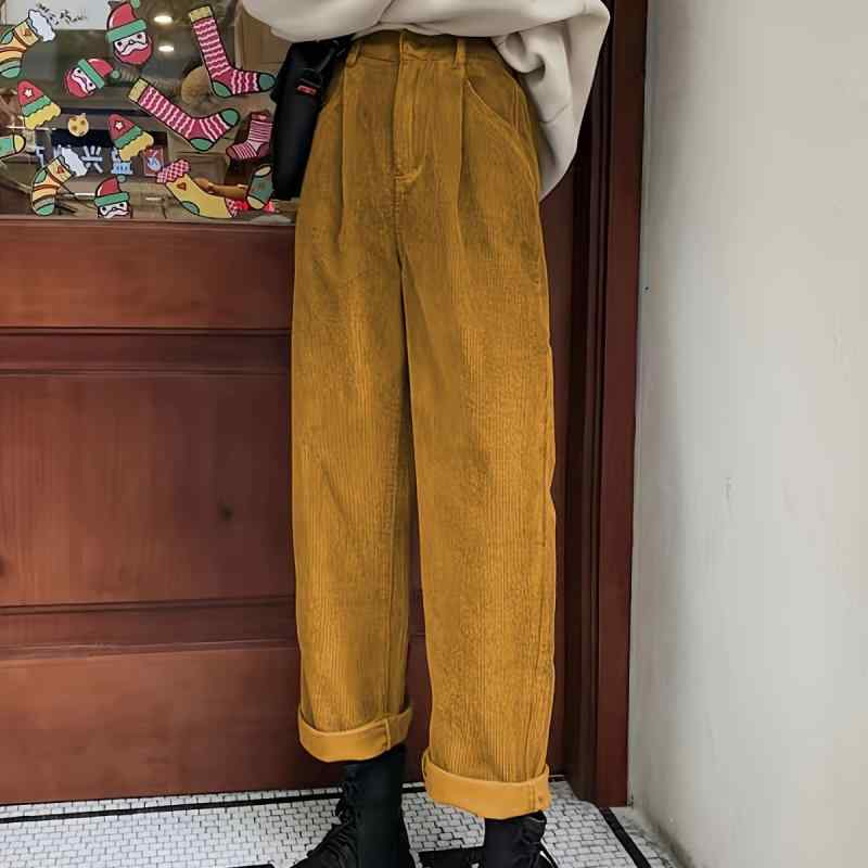 パンツ レディース 高腰 カジュアルパンツ コーデュロイ ワイドパンツ ストレートパンツ 厚手 ゆったり 秋冬 ブラウン カーキ リラックス 普段使い