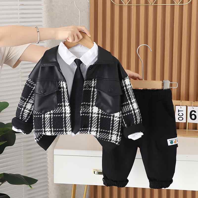子供服 セットアップ 男の子 秋物 パンツスーツ 3点セット 長袖シャツ ロングパンツ 幼児 ベビー服 80 90 100 110 120cm