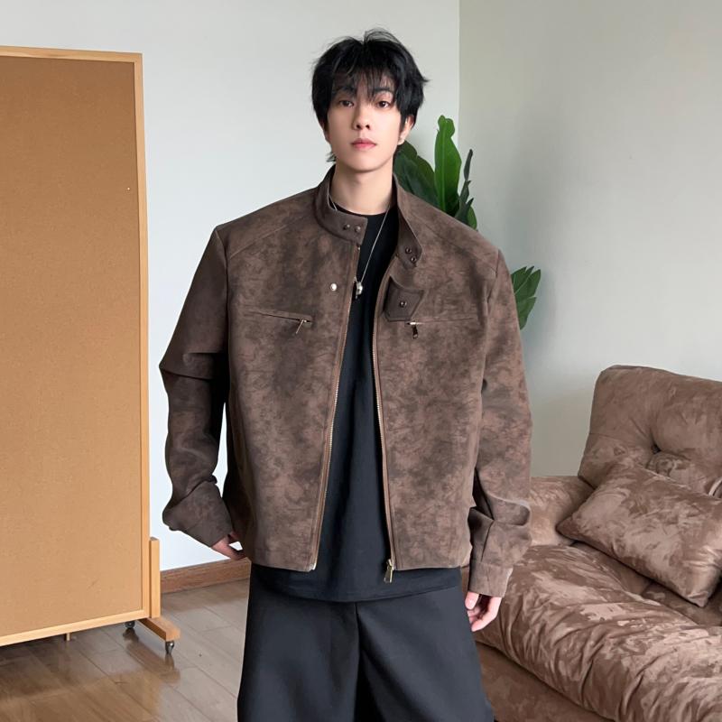 ジャケット 男性用 PUレザー 野球服 スタジャン ブルゾン 春秋服 ライトアウター 黒/茶色