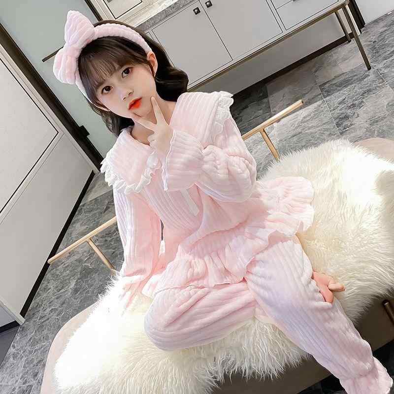 ちびっ子用パジャマ 秋冬 綿ネル 朦々たる 保温 お嬢さん お座敷御召しもの 上下書き割り 8歳以上 さくら色系 青碧系