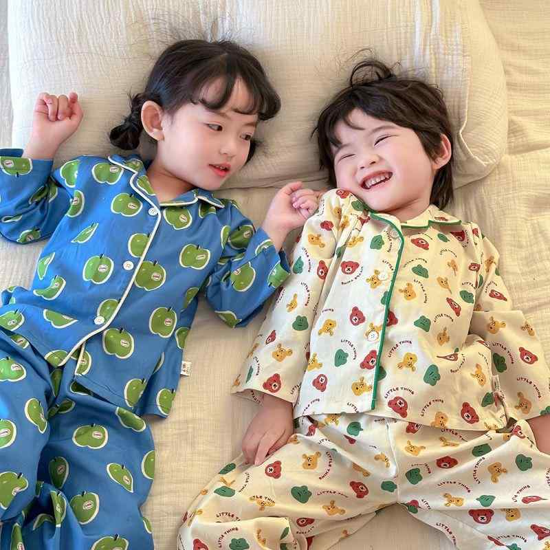 子供用パジャマ 上下セット 長袖 長ズボン ベビー キッズ 男の子 女の子 綿100% 春秋 ルームウェア 前開き かわいい アニマル柄 チェック柄 90 100 110 120 130 140