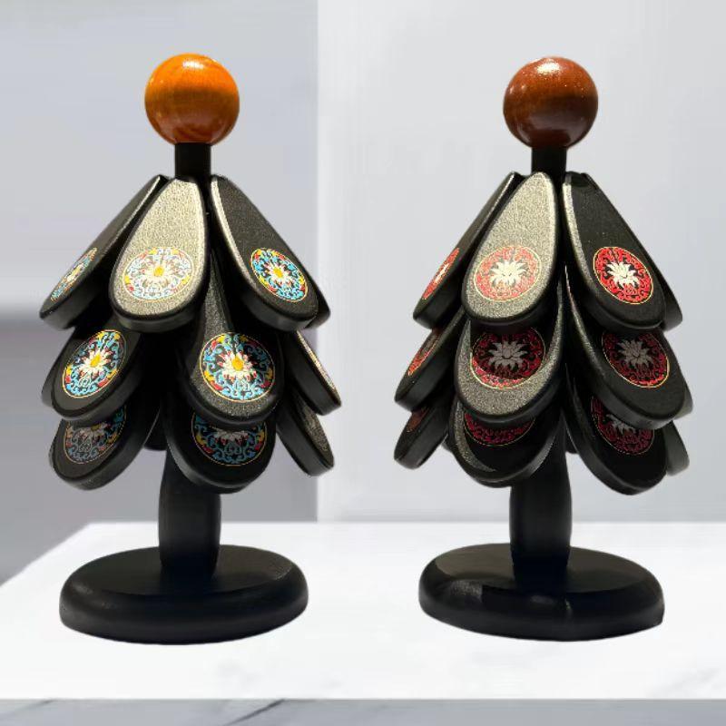 鍋敷き コースター クリスマスツリー型 断熱パッド 木製 花柄 キッチン用品 レトロ