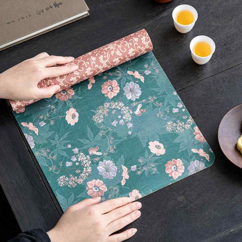 茶道 アクセサリー 茶席 干泡席 茶托 茶巾 テーブルクロス 断熱マット 陶器 中華風 花柄 ベージュ系