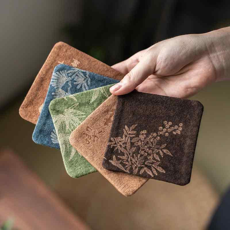茶托 茶席 禅意 防水 断熱 布製 茶器 茶道具 竹 松 柿 紅豆