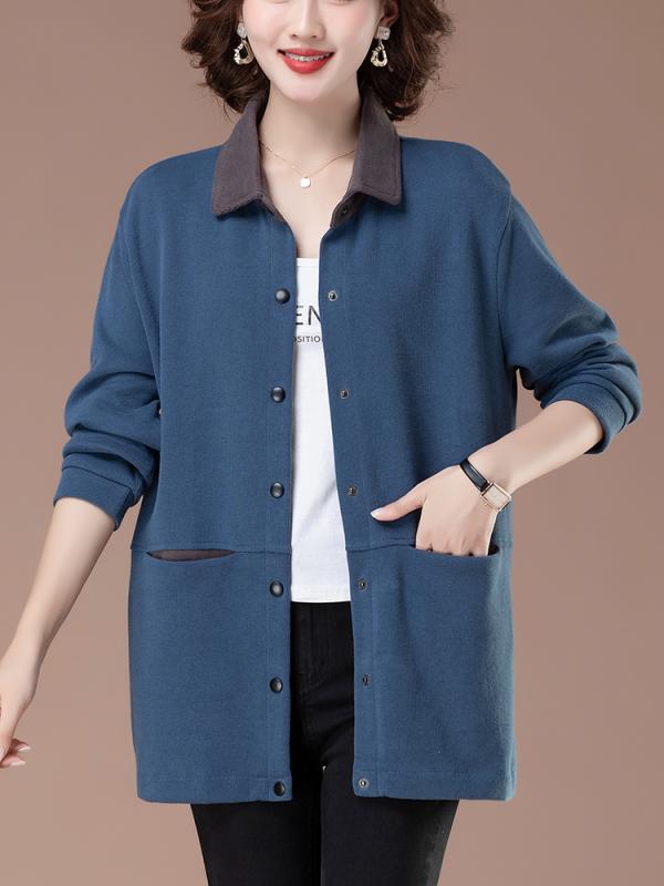 プルオーバー レディース お上さん服 トップ ジレー 秋冬 トップス 気が大きい大きさ ゆったり 翻襟 綿織物 真っただ中丈 青色 青 紺色 サクラ色 緑であること 緑 肋材 普段使い