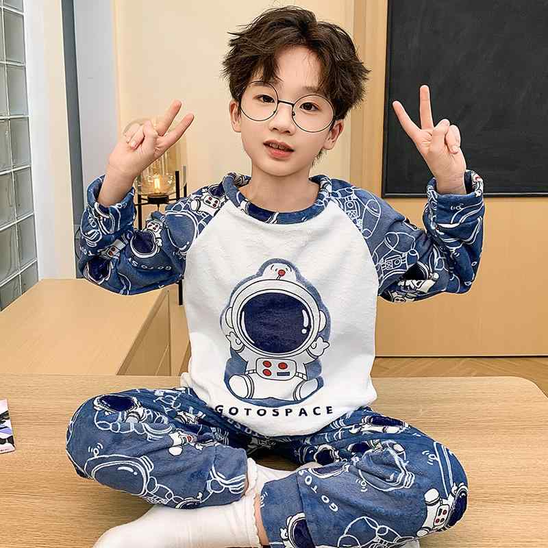 子供用パジャマ 男児 秋冬 珊瑚フリース 厚手 保温 カートゥーン ラウンドネック フランネル 小学生 中学生 大学生 ルームウェア 寝巻き 4,769円