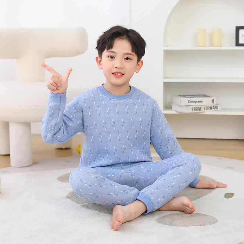 子供用パジャマ 秋冬用 厚手 綿入り 保温 上下セット ベビー キッズ ルームウェア 中小子供 2点セット かわいい 柔らかい 暖かい ブルー ピンク系 イエロー カーキ 淡青色 グレー レッド