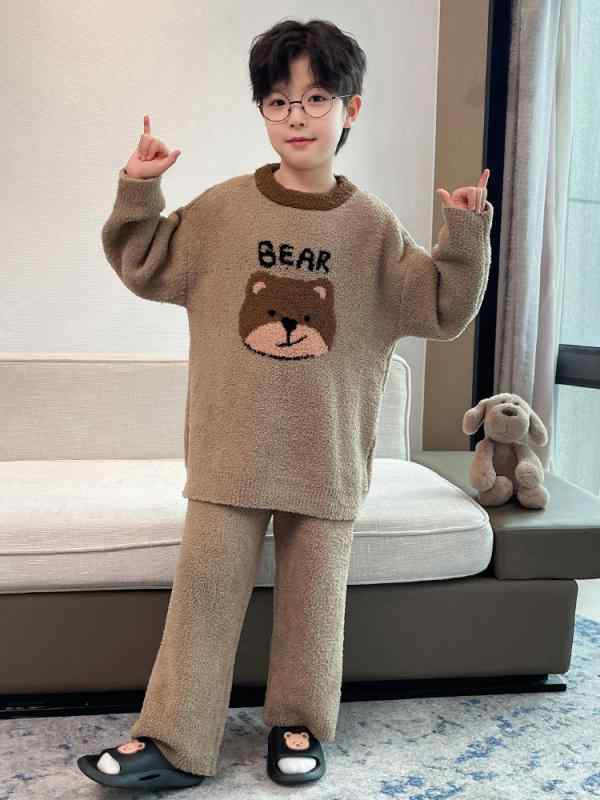 子供用ルームウェア 上下セット 男性用 パジャマ 中大童 8歳以上向け 裏起毛 あったか 120cm 130cm 140cm 150cm 160cm 170cm 部屋着 普段使い 冬 秋 ポリエステル100% ・稀・汲色