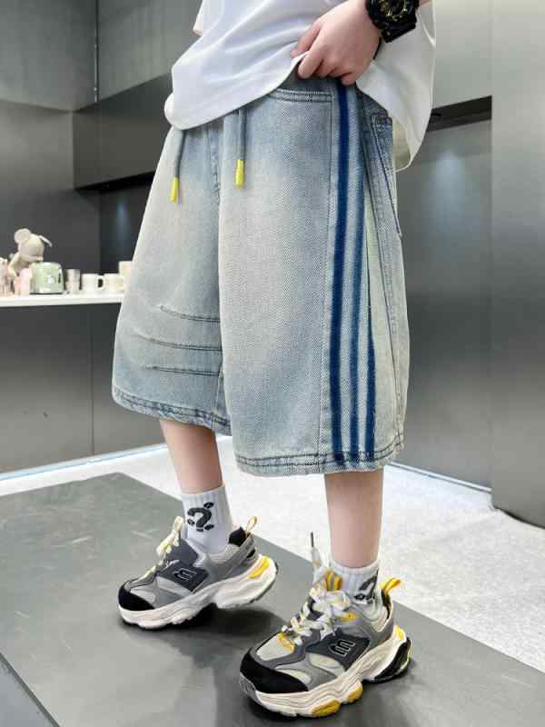 キッズ デニム ショートパンツ 薄手 子供服 パンツ 男の子 ハーフパンツ ストライプ柄 ゆったり 普段着 夏 B類 120cm 130cm 140cm 150cm 160cm 170cm