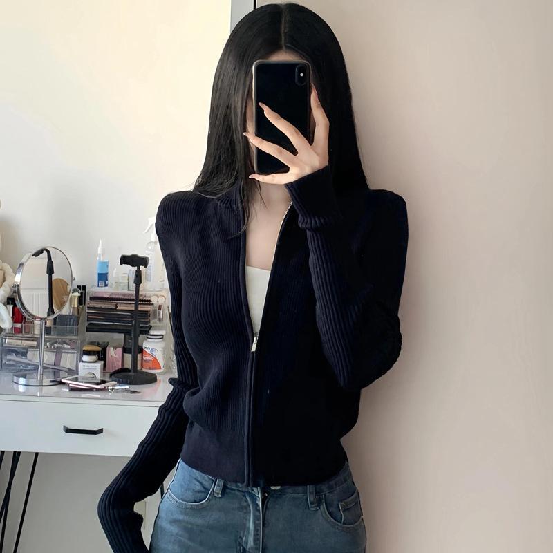 編み物 レディース ジレー 秋冬 韓国風 翰林院風 心地好い 長袖 トップス 紺色 黒いこと ティーシャツ 愛くるしげ 普段使い走り 会う約束 トップス-ニットパーカー