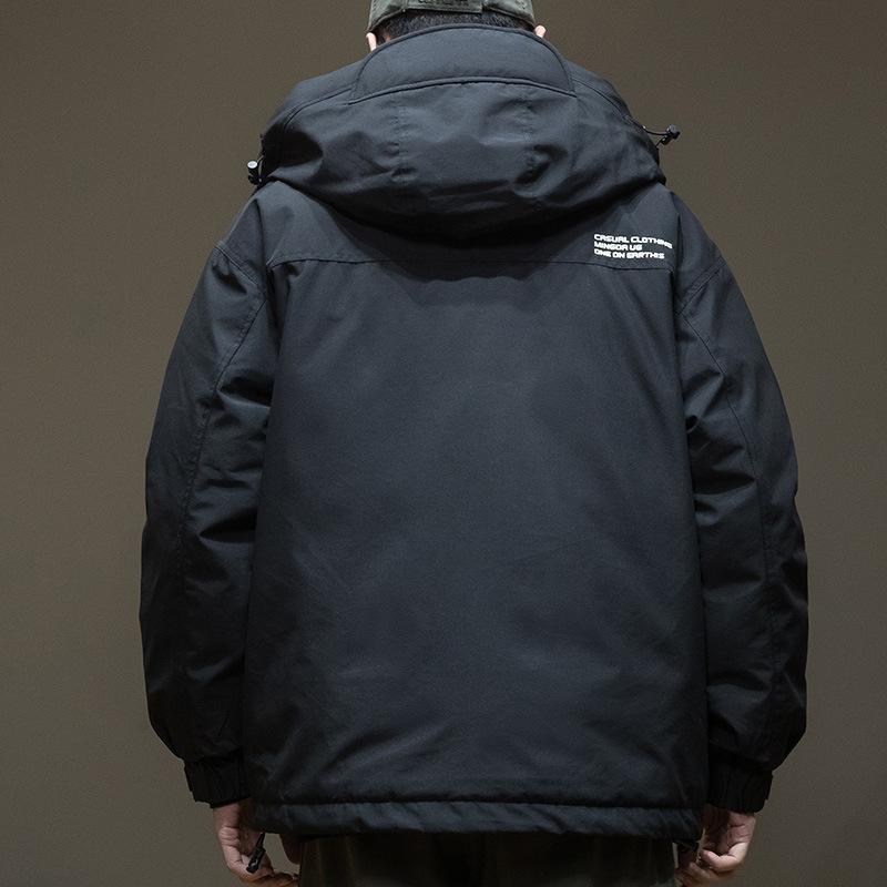 羽?服 メンズ 成人男性用 ボンネット付き添い人 細工物表現スタイル 冬 アウター 黒いこと 黒 アッシュダックダウン76% ポリエステル100% 防寒 保温 多衣嚢