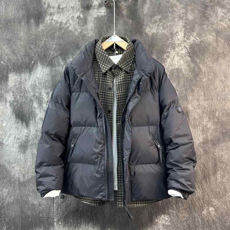 羽絨服 男性用 襟付き 厚手 防寒 アウター 白ダックダウン75% ポリエステル 通勤 ブラック カーキ 秋冬