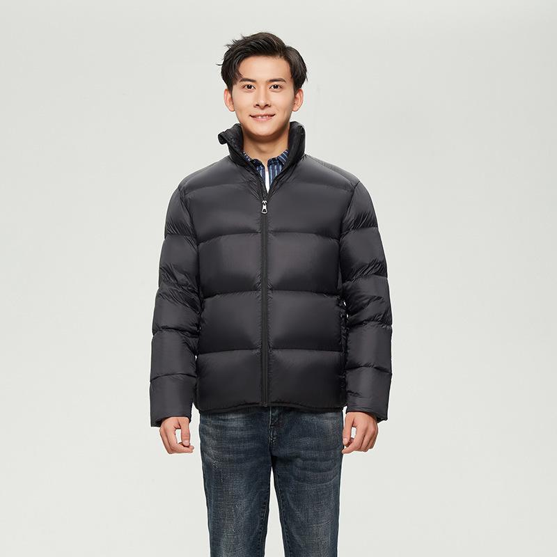 羽?服 メンズ 男性用 厚手 90% ホワイトダックダウン 立襟 防寒 スポーツ ミドル丈 黒 ブラック グレー 紺 ネイビー オレンジ 無地