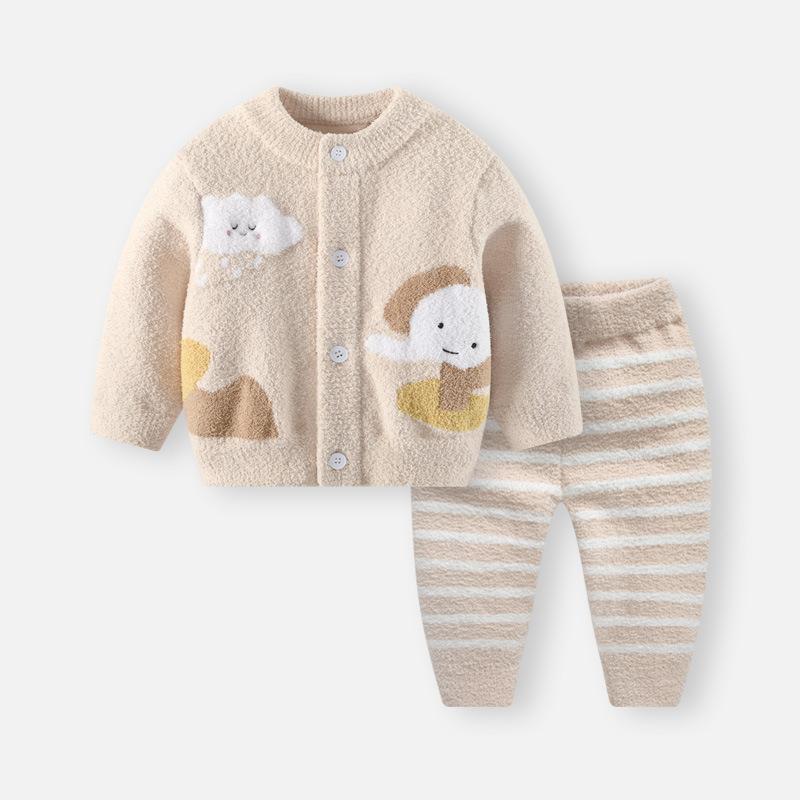 子供用ルームウェア 秋冬 男の赤ちゃん ベビー服 上下セット ニット セーター 暖かい 綿 厚手 保温 かわいい