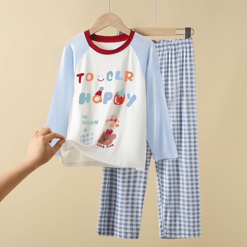 子供用パジャマ キッズ 男の子 女の子 半袖 セットアップ ホームウェア 再生繊維 薄手 通気性 吸湿速乾 かわいい 2点セット ブルー系