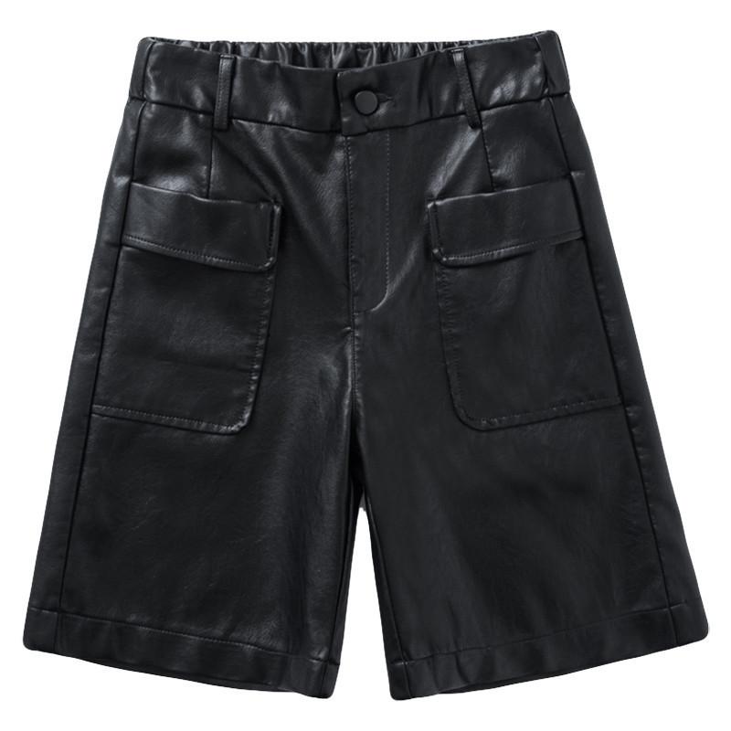 パンツ レディース 羊革 レザー ショートパンツ ワイド キュロット 秋冬 高腰 ゆったり ハーフパンツ 黒 茶色 大きいサイズ カジュアル｜シャドーテール