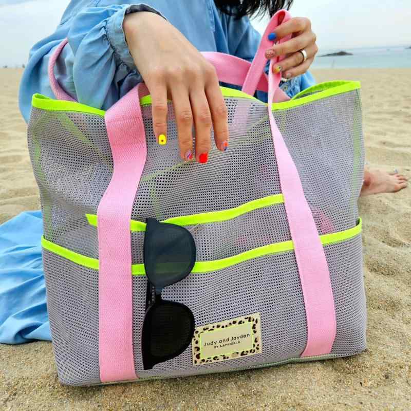 ビーチバッグ レディース 大容量 ポリエステル 旅行 ビーチ 海水浴 プール 手提げ 鞄 軽量 ピンク系