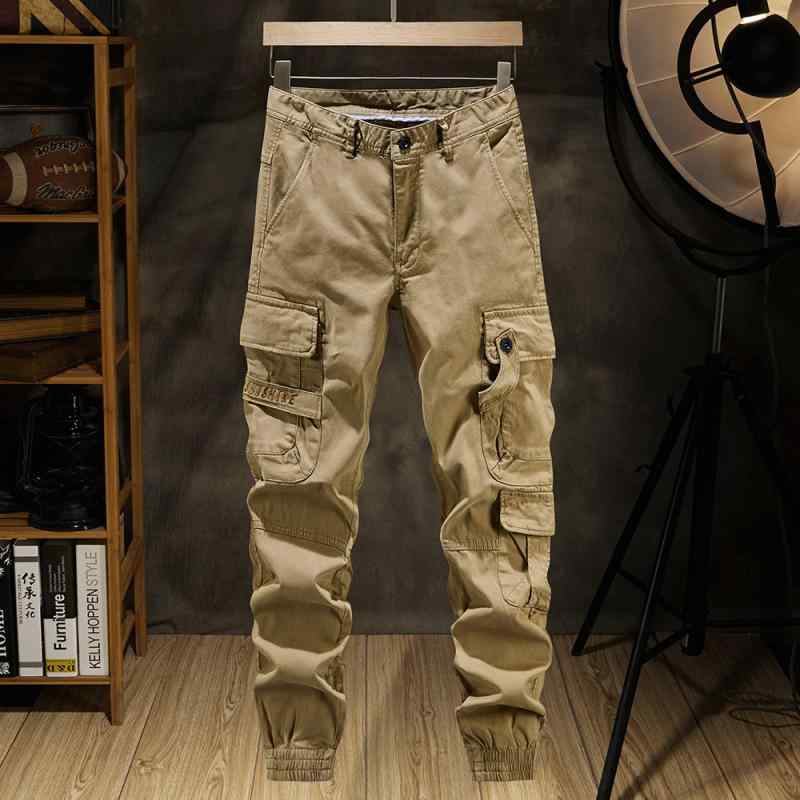 パンツ メンズ 男性用 カーゴパンツ ワークパンツ テーパードパンツ ミリタリーパンツ コットン スリム ストリート ダンス 無地 スキニー ズボン ボトムス 土黄 ブラック コーヒー グレー