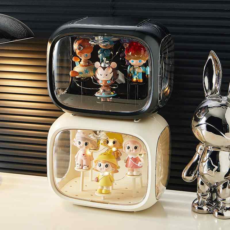 手? 収納ケース コレクションケース アクリル ディスプレイケース フィギュアケース 24.5cm 16cm 19.3cm 雑貨 小物入れ 卓上 組み立て式 クリーム色 ブラック