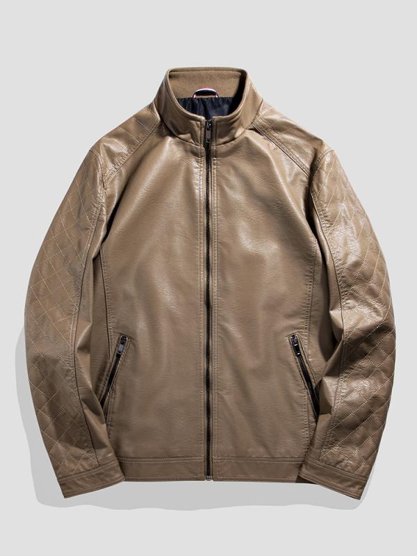 ジャケット 男性用 PUレザー ブルゾン 秋冬 韓国風 スタンドカラー バイク ワーク ブラック コーヒー カーキ M L XL 2XL 3XL 4XL