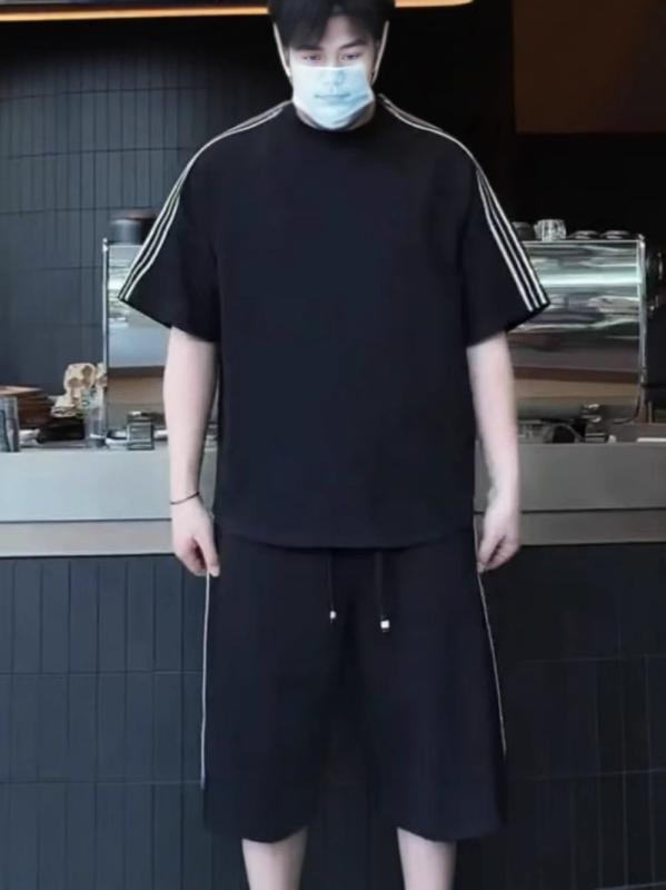 セットアップ メンズ 男性用 スウェットパンツ 上下セット Tシャツ ハーレムパンツ 接触冷感 部屋着 ルームウェア 普段使い 春夏 薄手 半袖 ブラック 黒 グレー