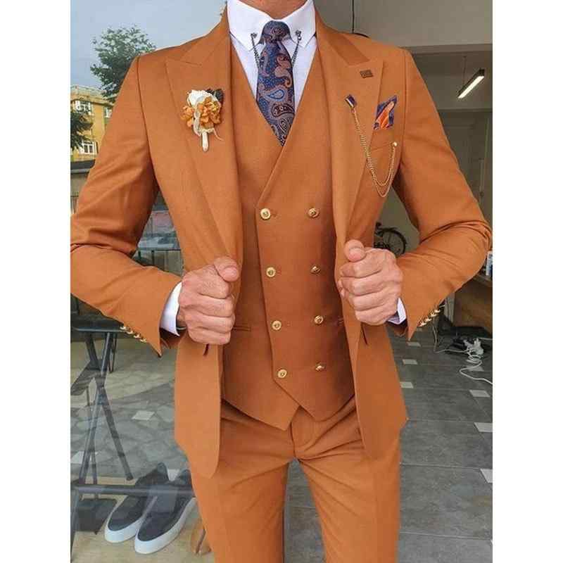 スーツ メンズ 男性用 3点セット 結婚式 新郎 伴郎 ビジネス フォーマル 韓国風 カラメル色 グレー ブラック レッド ワインレッド グリーン ロイヤルブルー ネイビー パープル ベージュ ホワイト