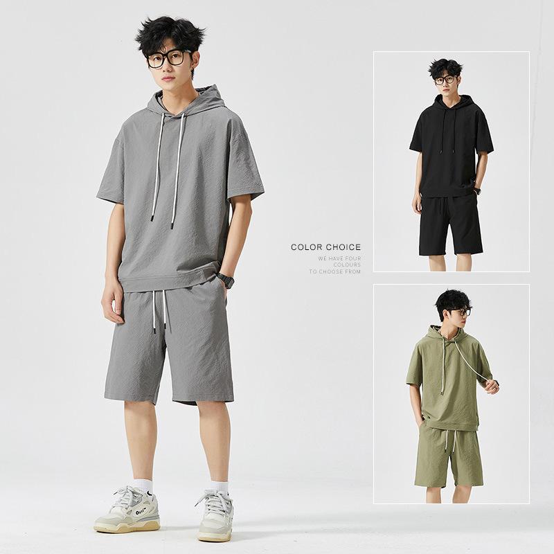 Tシャツ メンズ 接触冷感 半袖 短パン セットアップ 薄手 伸縮性 スポーツウェア 普段使い 部屋着 杢グレー ブラック カーキ