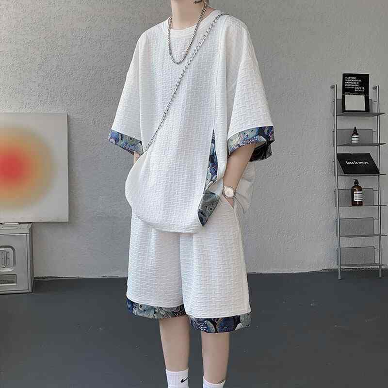 メンズ Tシャツ ショートパンツ 2点 セットアップ ポリエステル 接触冷感 薄手 半袖 短パン スポーティー 普段使い ルームウェア 春夏