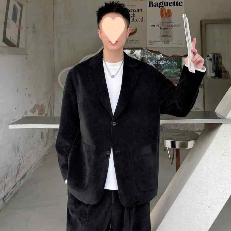 スーツ 男性用 秋冬 カジュアル 韓国風 セットアップ ちょいワル 合体型 テーラード 平襟 2つボタン 伸縮性