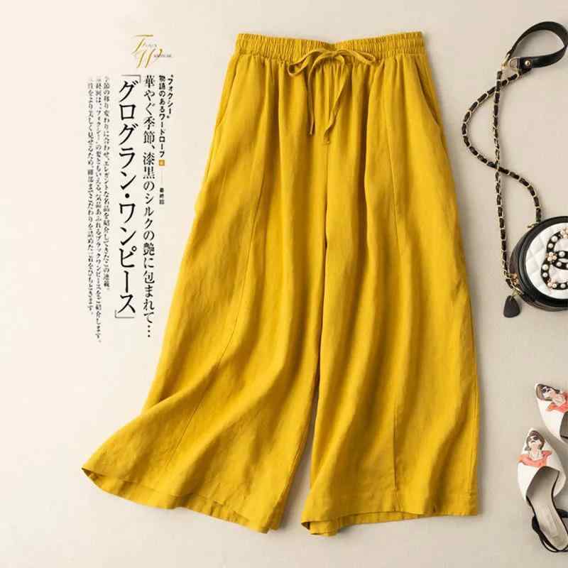 パンツ レディース ワイド コットンリネン 高腰 ゆったり 7分丈 ストレートパンツ 文芸風 復古風 白色 ・柑其色 黄色 黒色 藍色 橘色 米色 墨?色