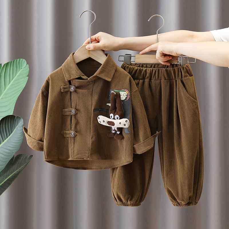 キッズ セットアップ 2点 上下セット 長袖 トップス パンツ コーデュロイ 綿 春秋 かわいい カートーン 男の子 女の子 80 90 100 110 120cm