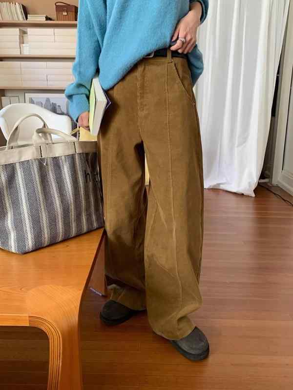 ズボン下 レディース コール天ズボン下 引っ切り無い ズボン ゆったり 伸び伸びする 心地好い 赤銅色 靉靆たる赤銅色 秋冬